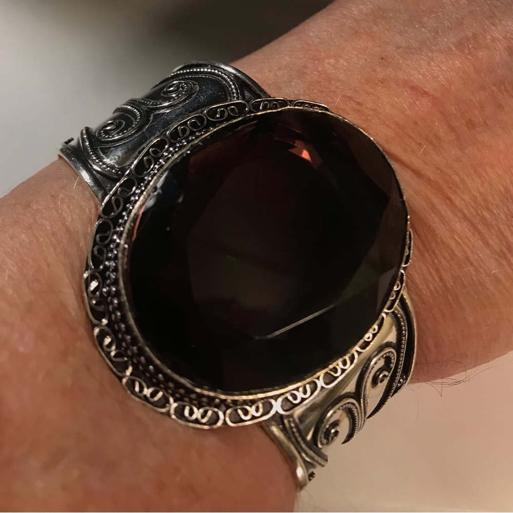 Amethyst Stamped 925 Sterling Silver Cuff Bracelet